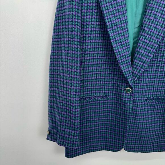 Pendleton Women’s Single Button Green Purple Houndstooth Navy Shell Blazer Jacke - Picture 7 of 11